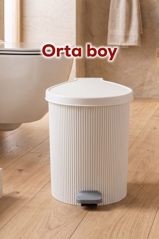 Porsima 0709-1 Stil 3lü Yuvarlak Pedallı İçi Kovalı Çöp Kovası Seti - Banyo Mutfak Çöp Kovası Takımı Beyaz