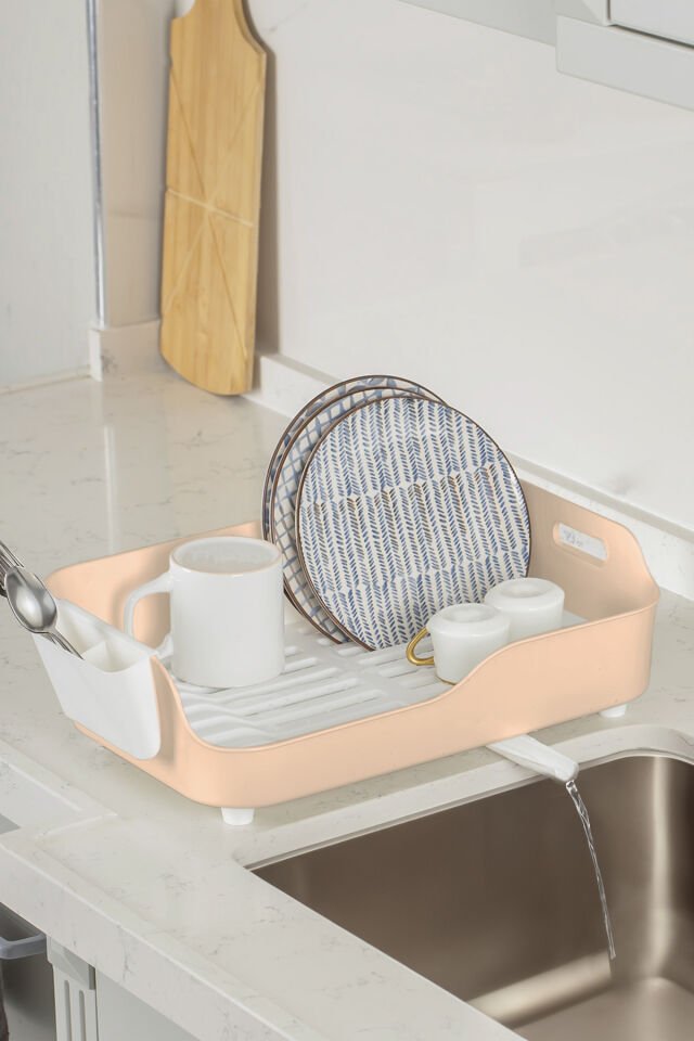 Porsima AKL-060 Lüks Tabaklık Bulaşıklık-Yönlendirilebilir Su Akıtma Kanallı Bulaşık Sepeti Bej