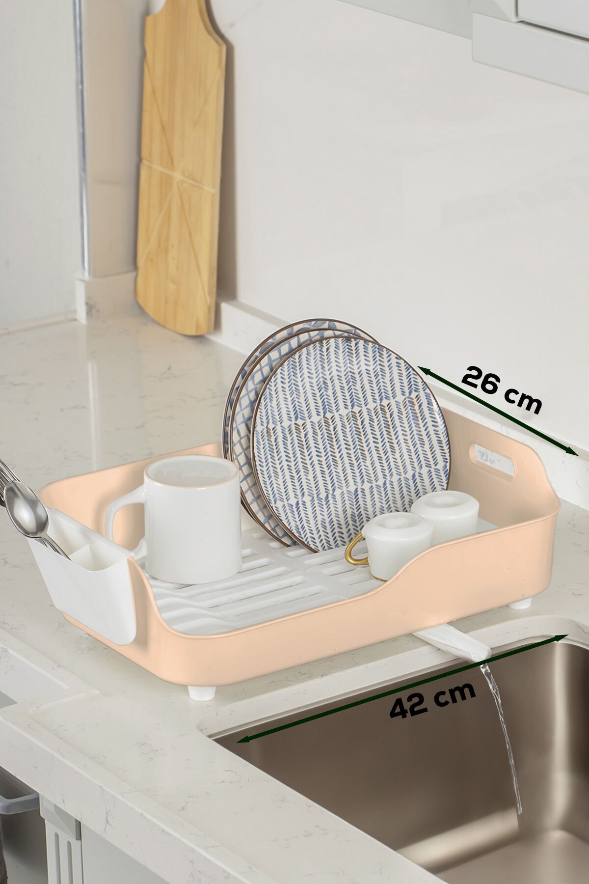 Porsima AKL-060 Lüks Tabaklık Bulaşıklık-Yönlendirilebilir Su Akıtma Kanallı Bulaşık Sepeti Bej