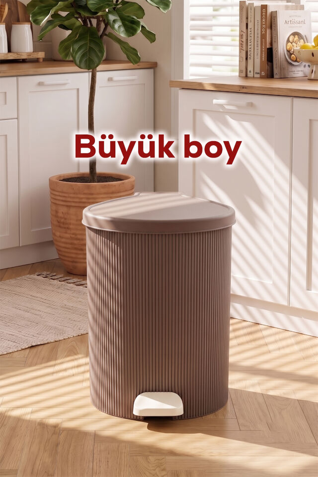 Porsima 0709-2 Stil 3lü Yuvarlak Pedallı İçi Kovalı Çöp Kovası Seti - Banyo Mutfak Çöp Kovası Takımı Mokka
