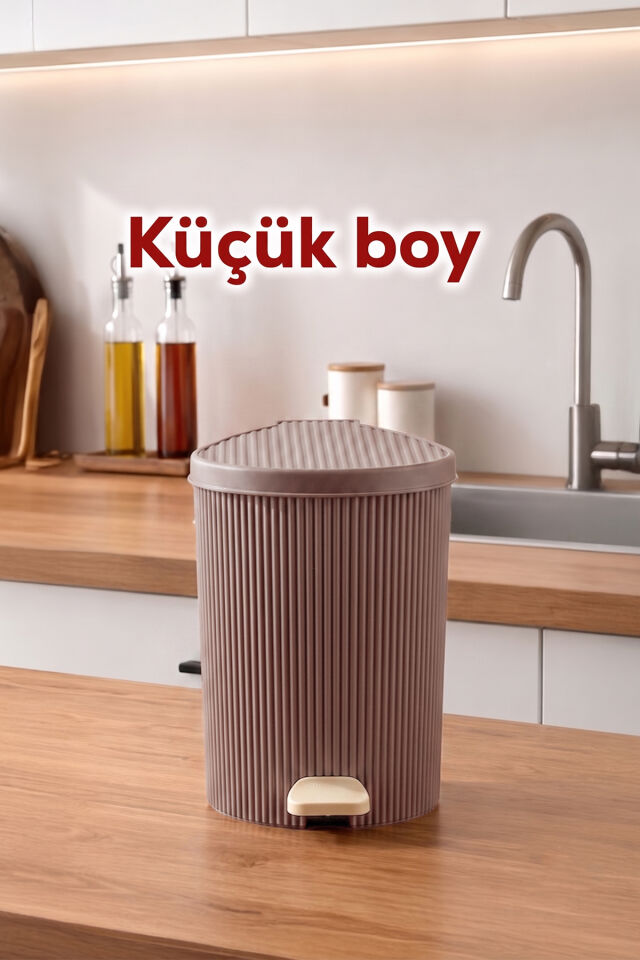 Porsima 0709-2 Stil 3lü Yuvarlak Pedallı İçi Kovalı Çöp Kovası Seti - Banyo Mutfak Çöp Kovası Takımı Mokka