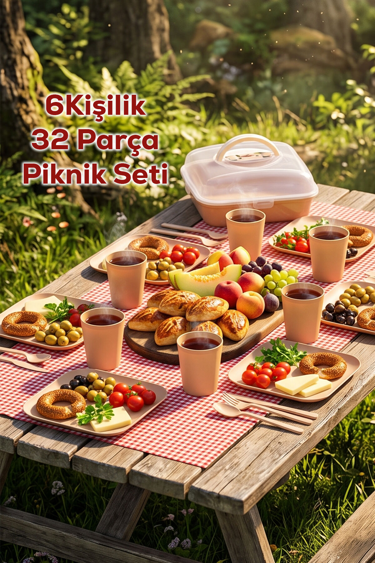 Porsima 0039-3 Karizma 32 Parça 6 Kişilik Pratik Taşınabilir Piknik Seti - Saklama Kutulu Piknik Sepeti Mokka