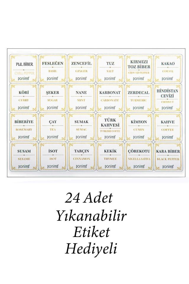 Porsima Org-430 12li Etiketli Kare Baharatlık Bakliyat Erzak Saklama Kabı Seti Siyah 600 ml