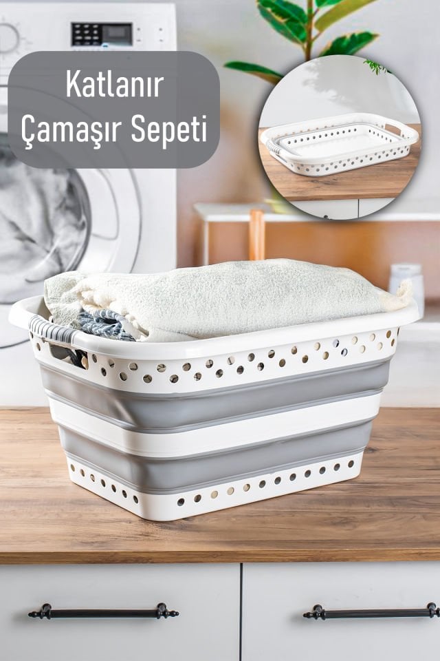 Porsima 565 Katlanabilir Çamaşır Sepeti Akordiyon Katlanır Sepet Mega Boy Katlanır Çamaşır Sepeti 41LT