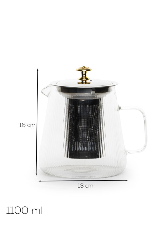 Porsima JYDH-201 Isıya Dayanıklı 1100 Ml Süzgeçli Borasilikat Cam Demlik Çay-Bitki Çayı Demliği