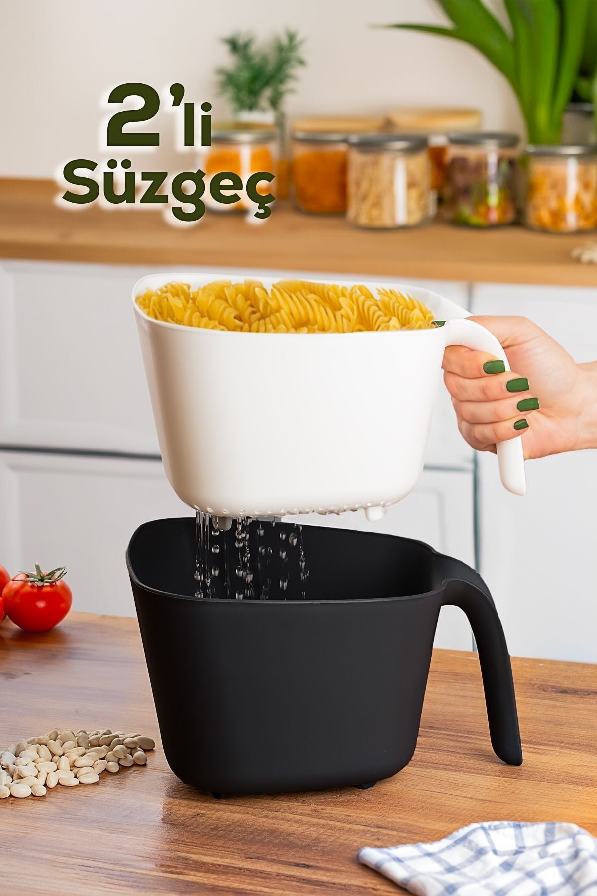 Porsima G-577 2 Parça Plastik Süzgeç Çok Amaçlı Makarna Meyve Sebze Pirinç Yıkama Süzgeci