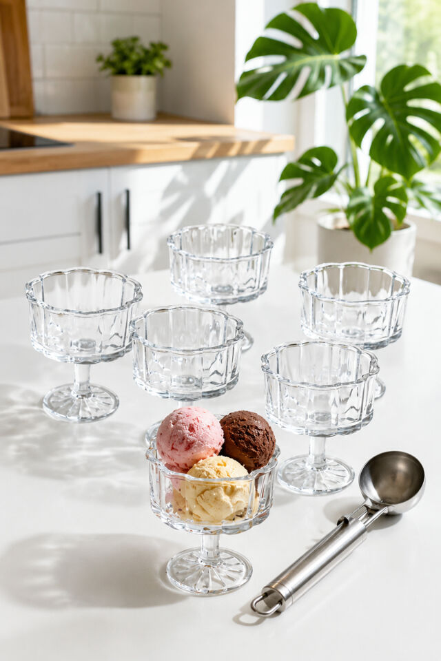 Porsima RYGX080 Reflela 6lı Ayaklı Cam Kase Puding Tatlı Ve Dondurma Kasesi Lokumluk Şekerlik Kase Seti Çerez Kasesi 250ml