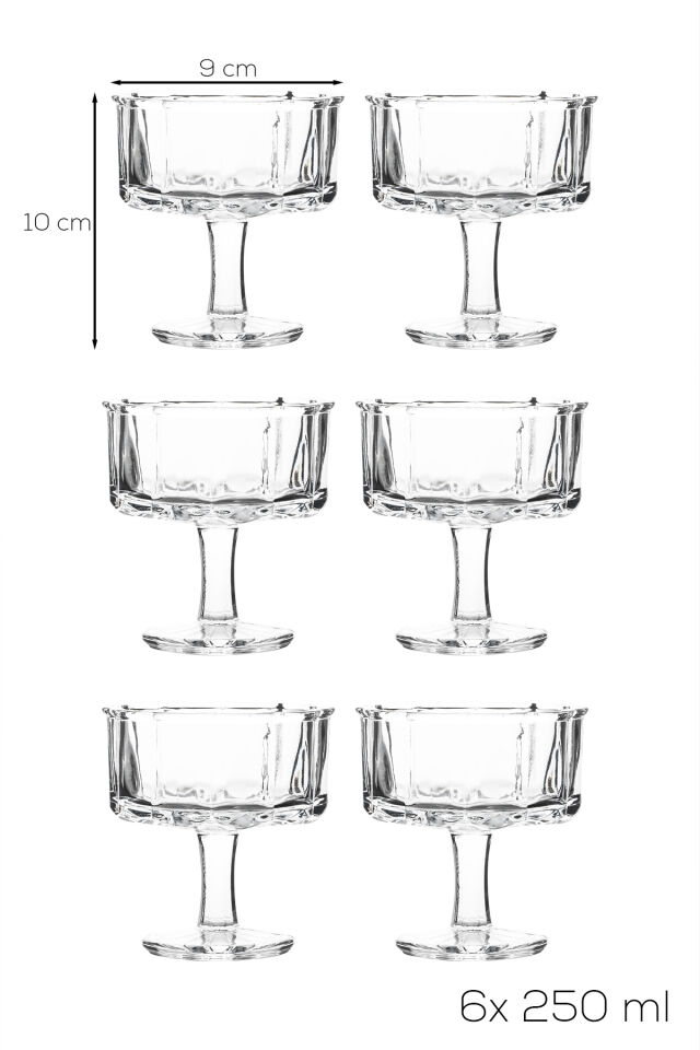 Porsima RYGX080 Reflela 6lı Ayaklı Cam Kase Puding Tatlı Ve Dondurma Kasesi Lokumluk Şekerlik Kase Seti Çerez Kasesi 250ml