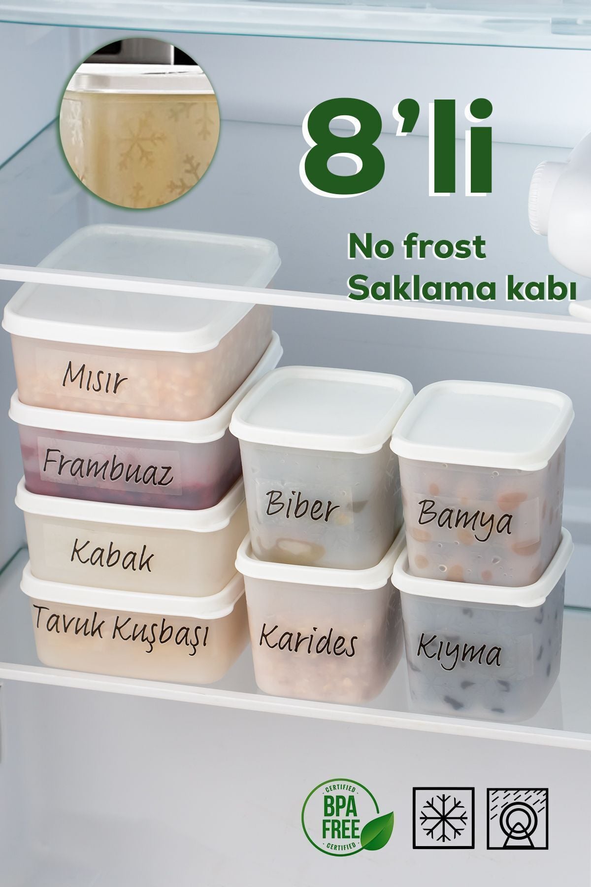 Porsima 02 Çok Amaçlı Etiketli Derin Dondurucu Saklama Kabı 8'li Beyaz