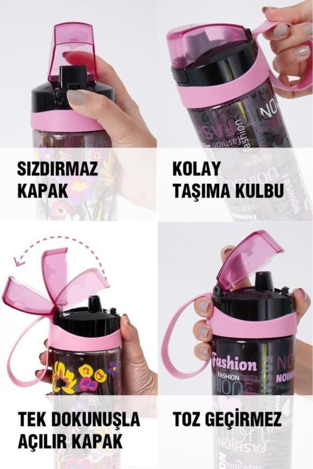 Herevin 0,75 Lt Çift Renk Boyalı Ölçü Baskılı Matara-pembe