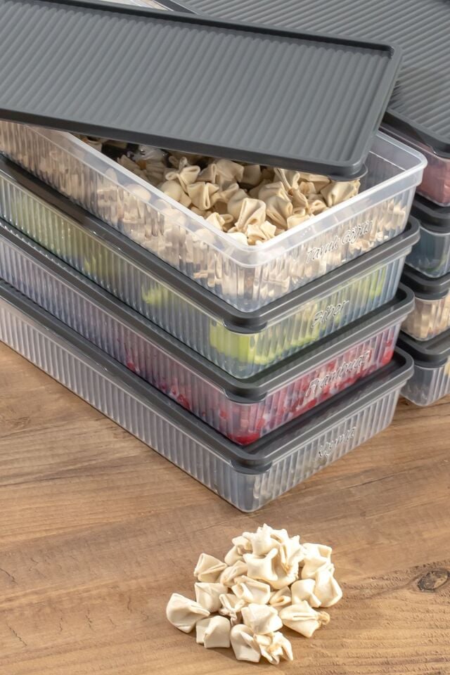 Porsima 1101 12li Etiketli Buzdolabı Organizer Mikrodalga Ve Derin Dondurucuya Uygun Buzluk Saklama Kabı-2lt