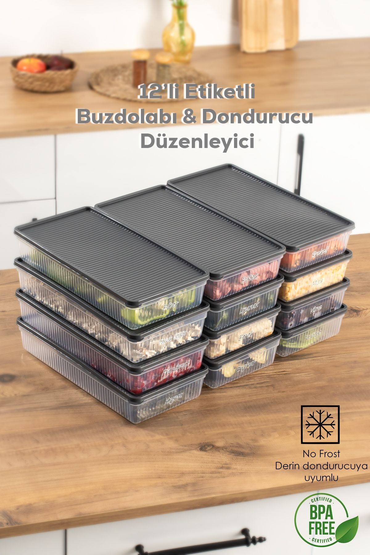 Porsima 1101 12li Etiketli Buzdolabı Organizer Mikrodalga Ve Derin Dondurucuya Uygun Buzluk Saklama Kabı-2lt