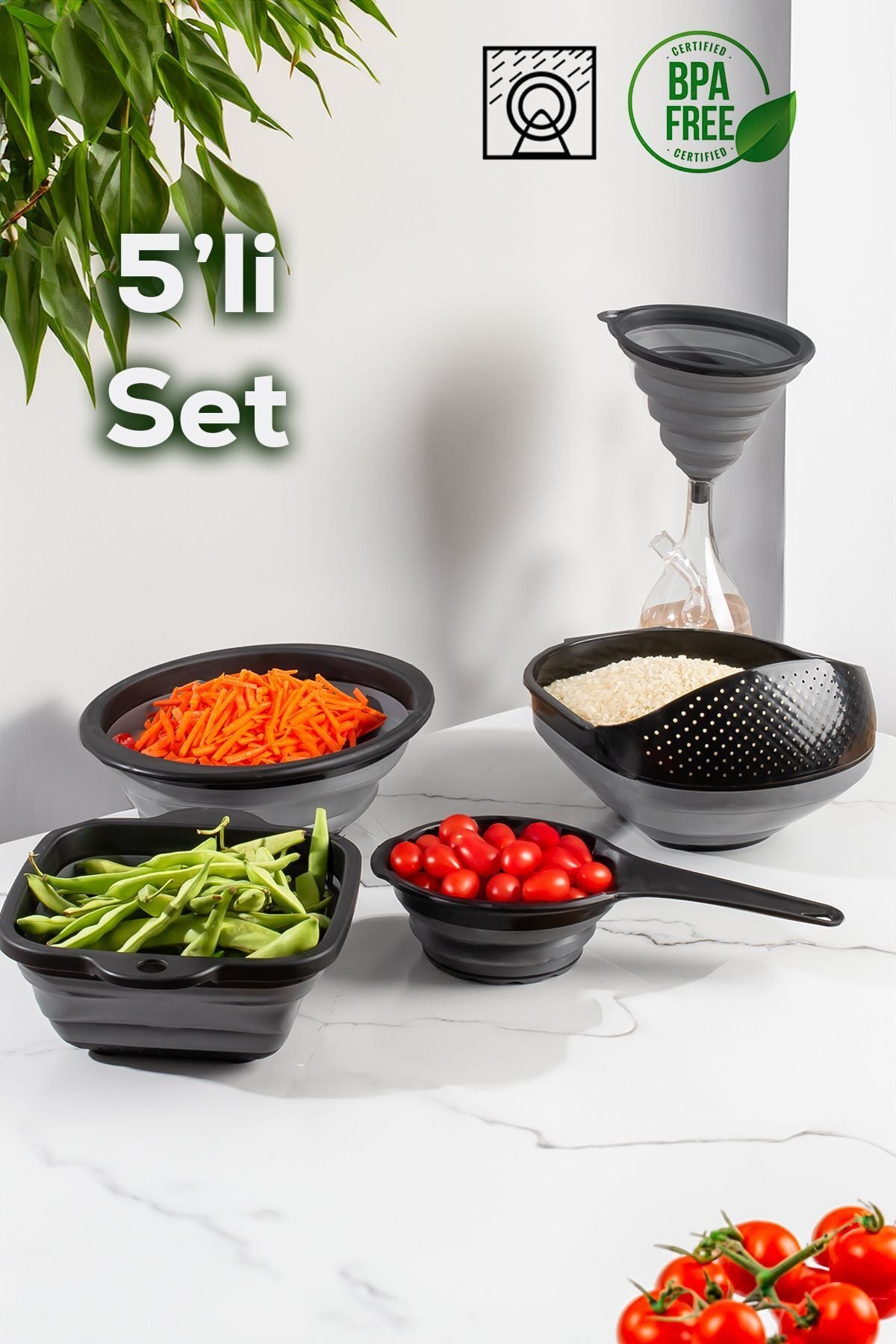 Porsima 5 Parça Katlanabilir Akordiyon Süzgeç Mutfak Seti