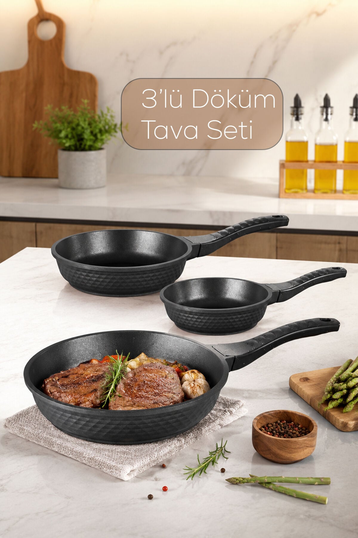 Kahramanlar 3560 Motto 3lü Döküm Tava Seti 20-24-28cm