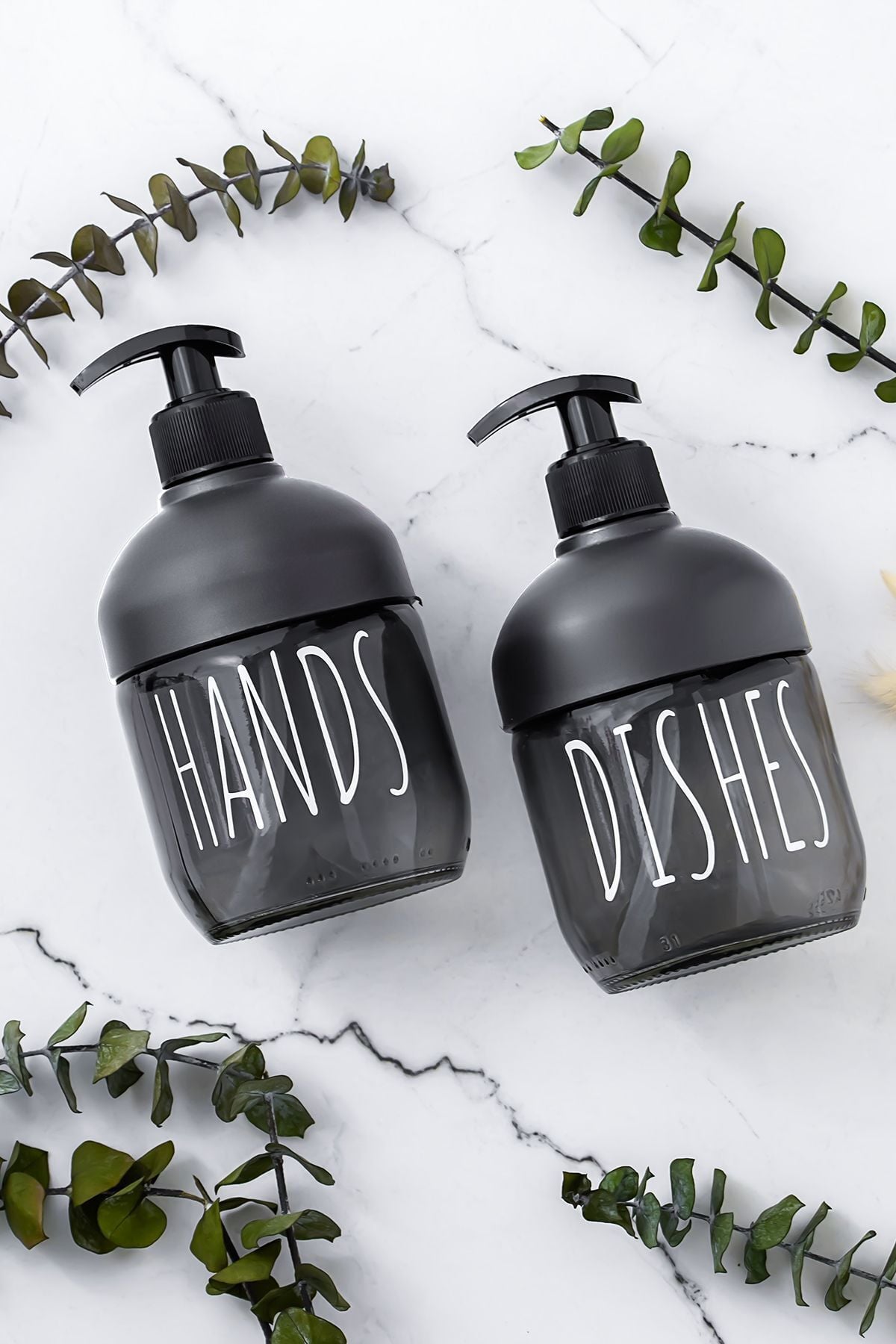 Porsima C-527 2'li Cool Sıvı Sabunluk Seti - Mutfak-Banyo Tezgah Üstü Temizlik Seti - Antrasit Cam 425 ml Antrasit