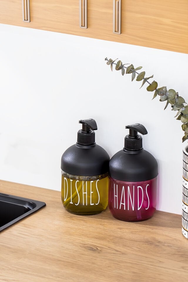 Porsima C-527 2'li Cool Sıvı Sabunluk Seti - Mutfak-Banyo Tezgah Üstü Temizlik Seti - Siyah Cam 425 ml siyah