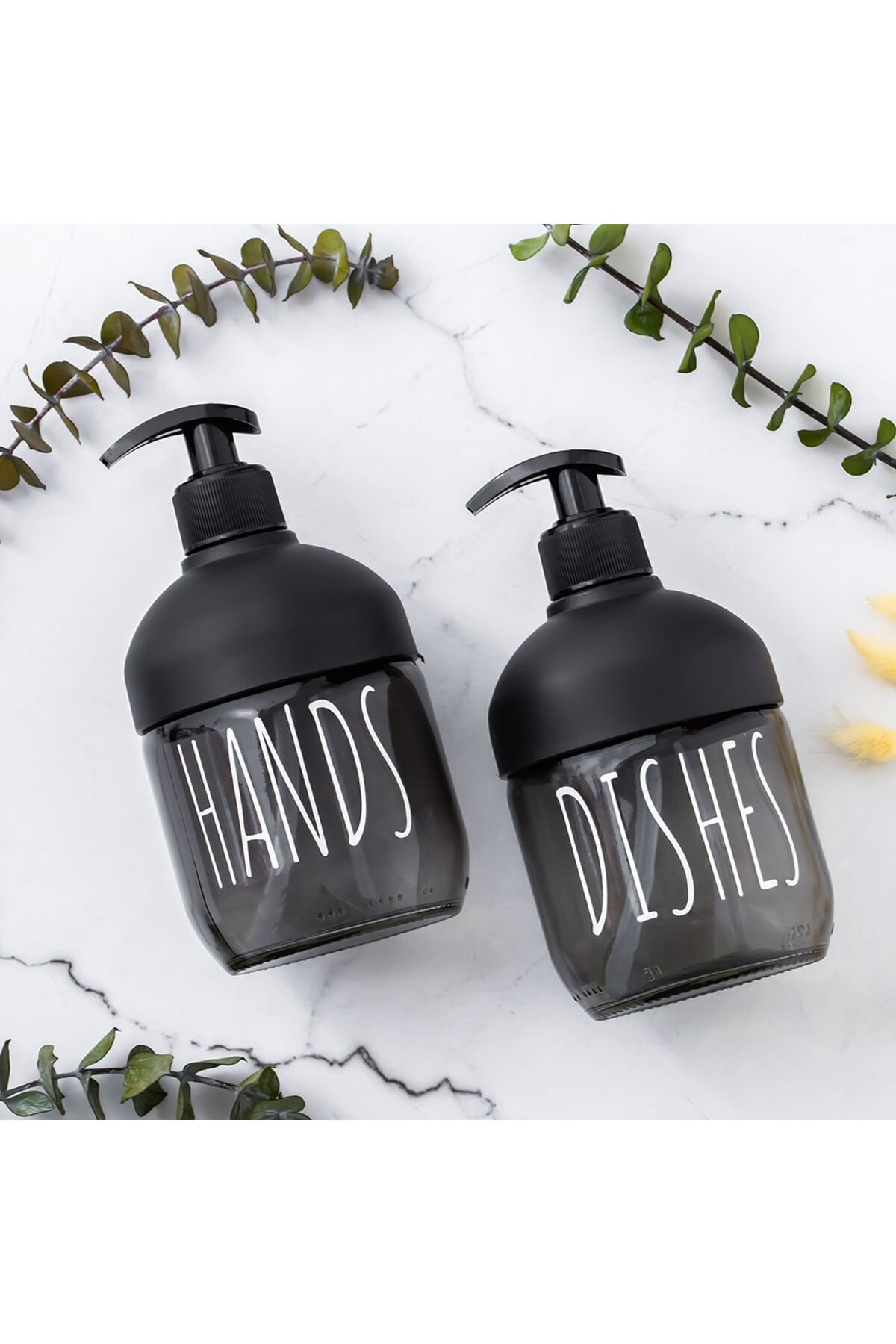 Porsima C-527 2'li Cool Sıvı Sabunluk Seti - Mutfak-Banyo Tezgah Üstü Temizlik Seti - Siyah Cam 425 ml siyah