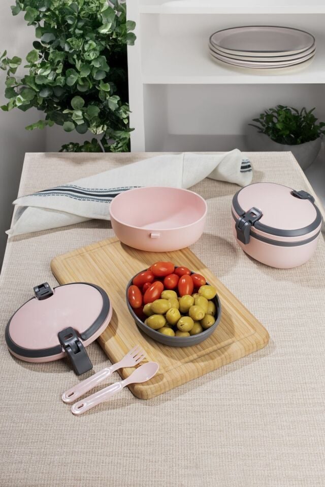 Porsima L-00691 Joy Kendinden Kaşık Çatallı Bölmeli 2 Katlı Beslenme Çantası Saklama Kutusu Pudra