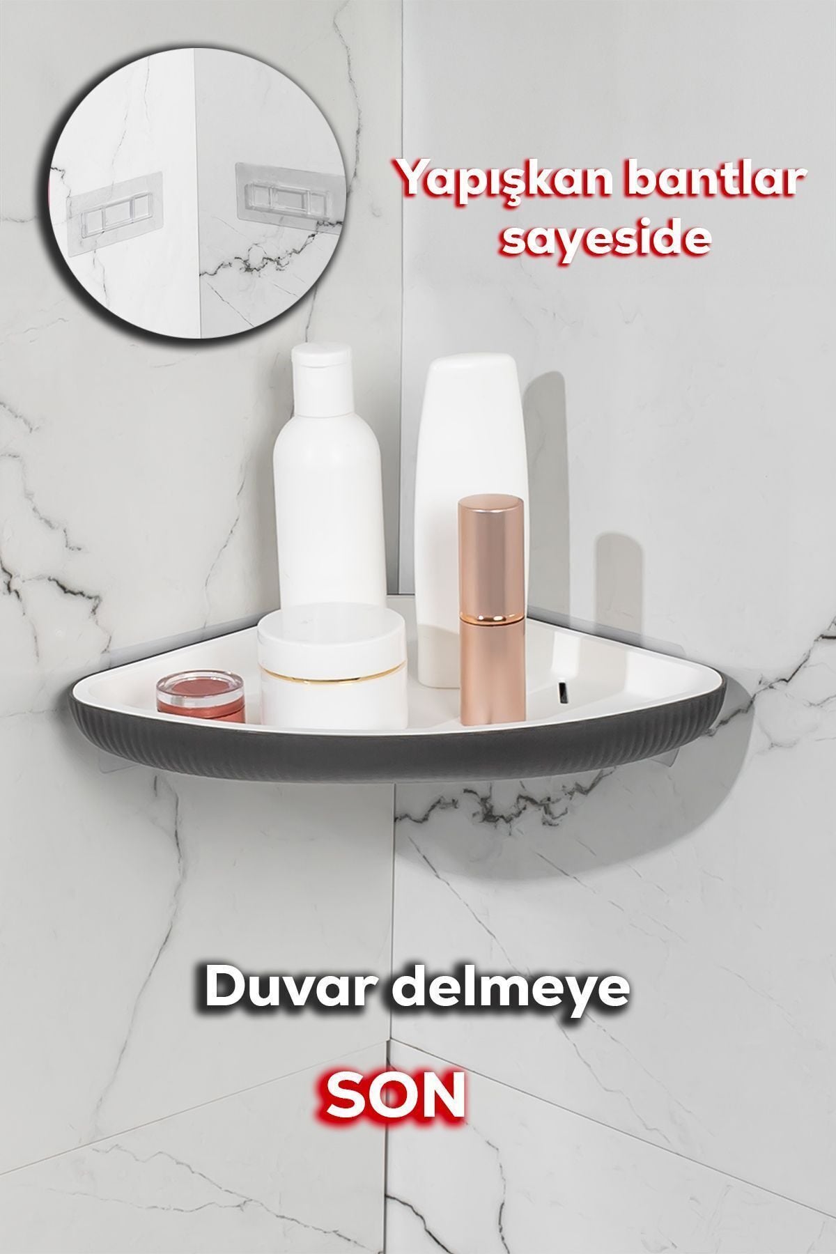 Porsima Yapışkanlı Banyo Köşeliği Rafı-banyo Düzenleyici Askılığı-duvar Duş Rafı Banyo Köşe Şampuanlık Antrasit