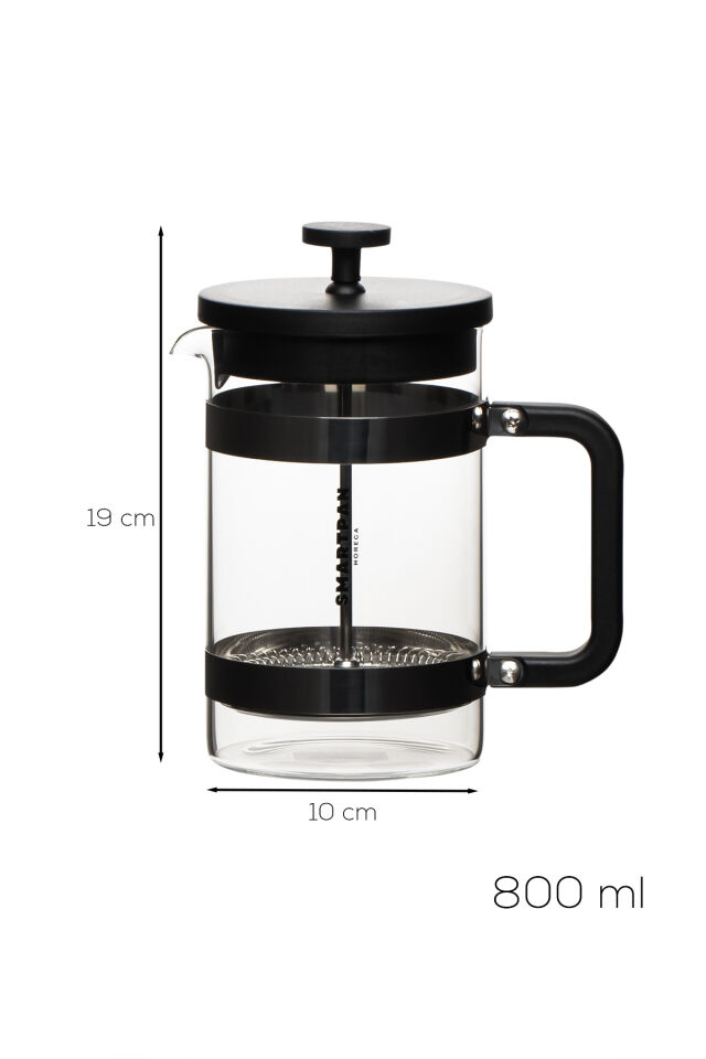 Porsima Smartpan BV008 French Press Paslanmaz Çelik Süzgeçli Cam Bitki Çayı Demliği Kahve Presi - 800 Ml