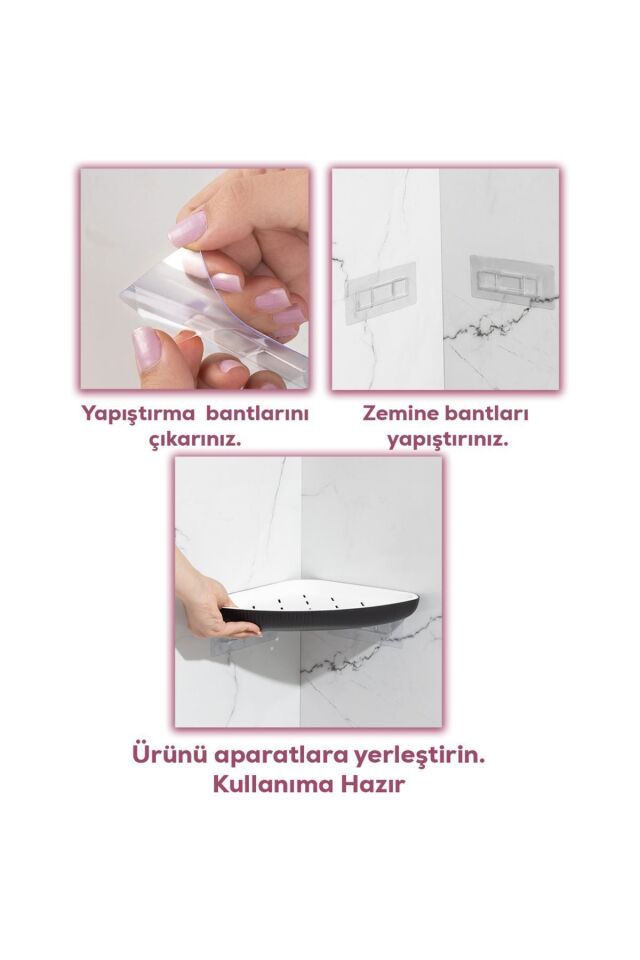 Porsima Yapışkanlı Banyo Köşeliği Rafı-banyo Düzenleyici Askılığı-duvar Duş Rafı Banyo Köşe Şampuanlık Siyah