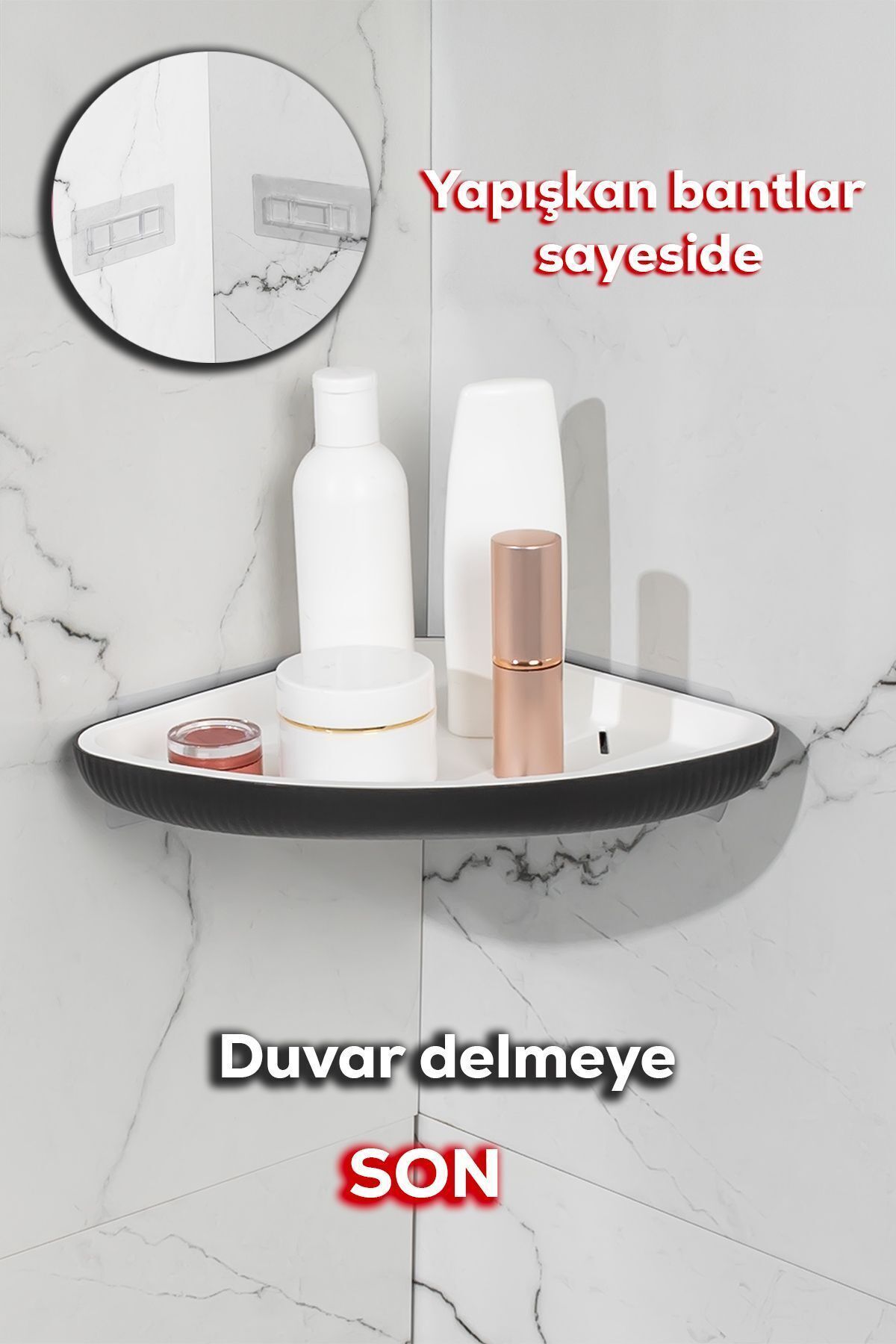 Porsima Yapışkanlı Banyo Köşeliği Rafı-banyo Düzenleyici Askılığı-duvar Duş Rafı Banyo Köşe Şampuanlık Siyah