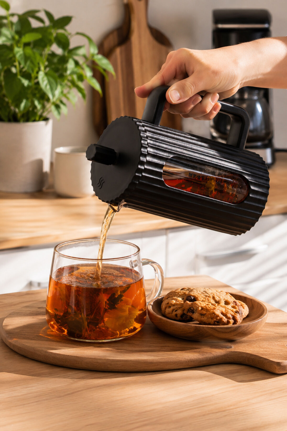 Porsima Smartpan BV093 French Press Paslanmaz Çelik Süzgeçli Cam Bitki Çayı Demliği Kahve Presi - 600 Ml