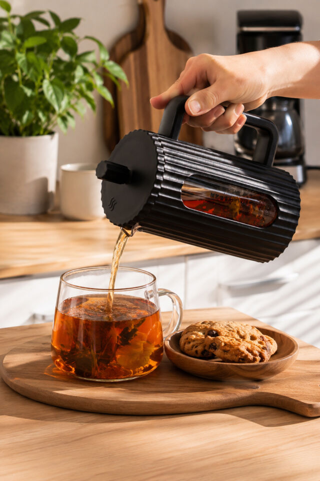 Porsima Smartpan BV093 French Press Paslanmaz Çelik Süzgeçli Cam Bitki Çayı Demliği Kahve Presi - 600 Ml
