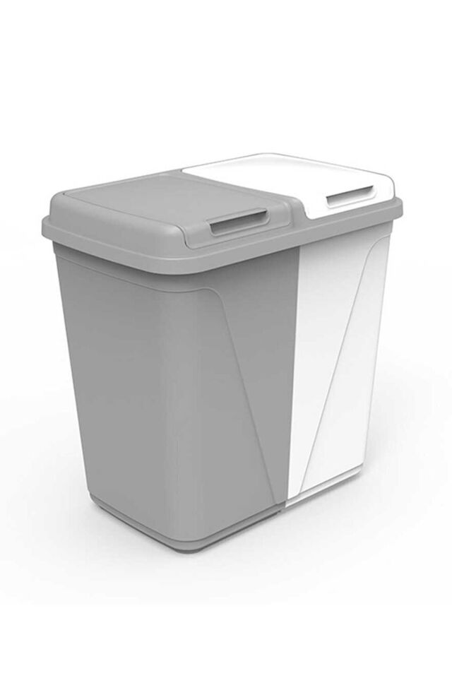 Porsima 90 Litre Çift Gözlü Çamaşır Sepeti İki Bölmeli Kirli Çamaşır Sepeti Gri-Beyaz