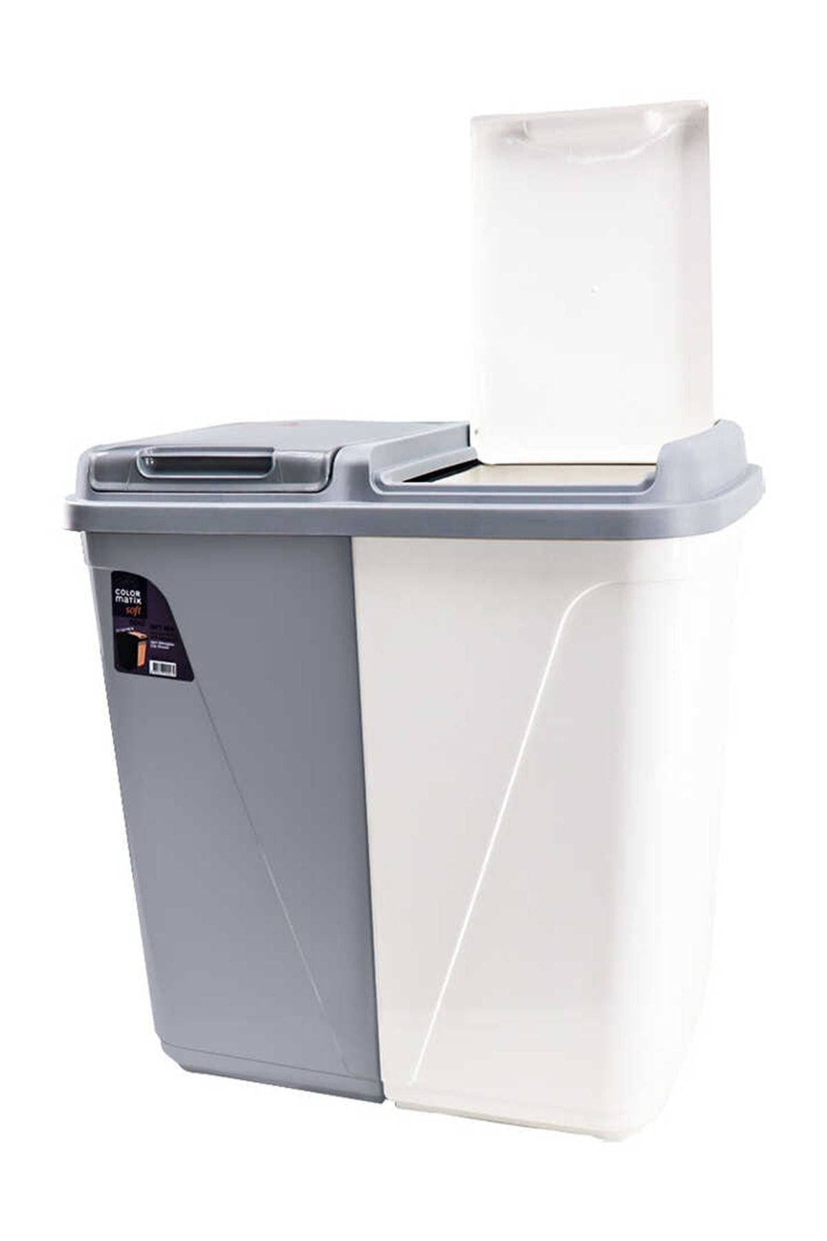 Porsima 90 Litre Çift Gözlü Çamaşır Sepeti İki Bölmeli Kirli Çamaşır Sepeti Gri-Beyaz