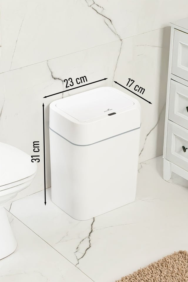 Porsima 4147 Hareket Sensörlü Sessiz Kapatma Çöp Kutusu Banyo Mutfak Çöp Kovası Kapaklı Banyo Çöp Kovası 2 adet AA Pil 12LT