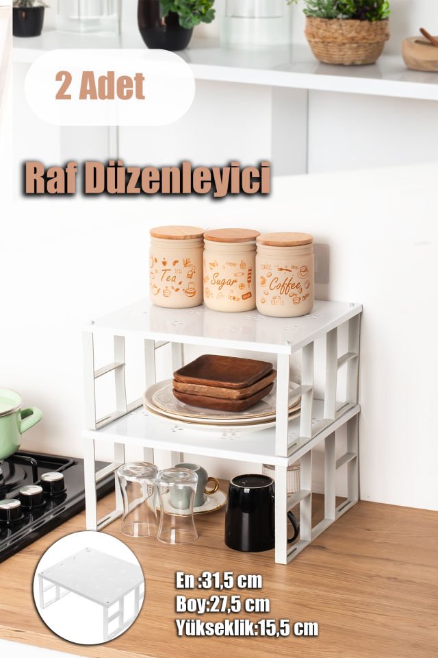 Porsima ORG-01 2 Adet Organizers Dolap Içi Düzenleyici Raf, Bardak Rafı, Düzenleme Rafı