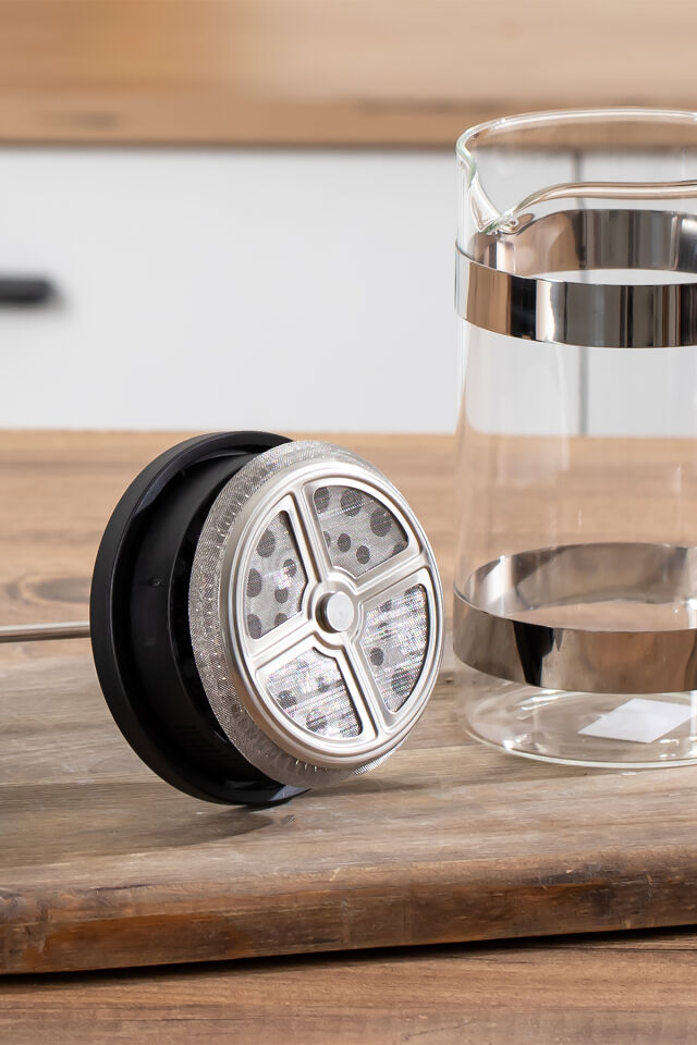 Porsima Smartpan BV008 French Press Paslanmaz Çelik Süzgeçli Cam Bitki Çayı Demliği Kahve Presi - 600 Ml
