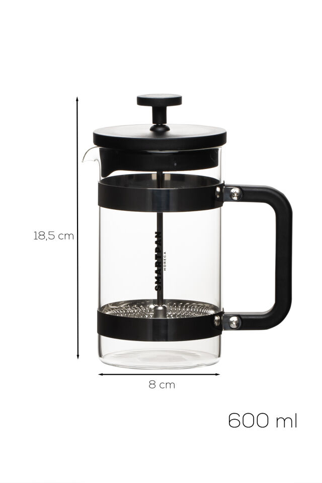 Porsima Smartpan BV008 French Press Paslanmaz Çelik Süzgeçli Cam Bitki Çayı Demliği Kahve Presi - 600 Ml