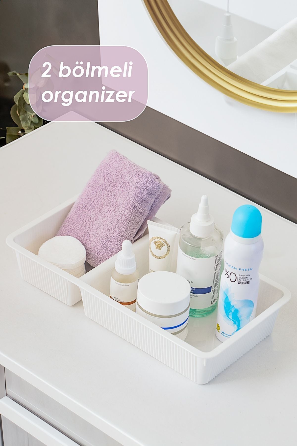 Porsima WH-72 Çekmece İçi İki Bölmeli Çok Amaçlı Organizer Beyaz- Dolap İçi Düzenleyici Organizer Beyaz