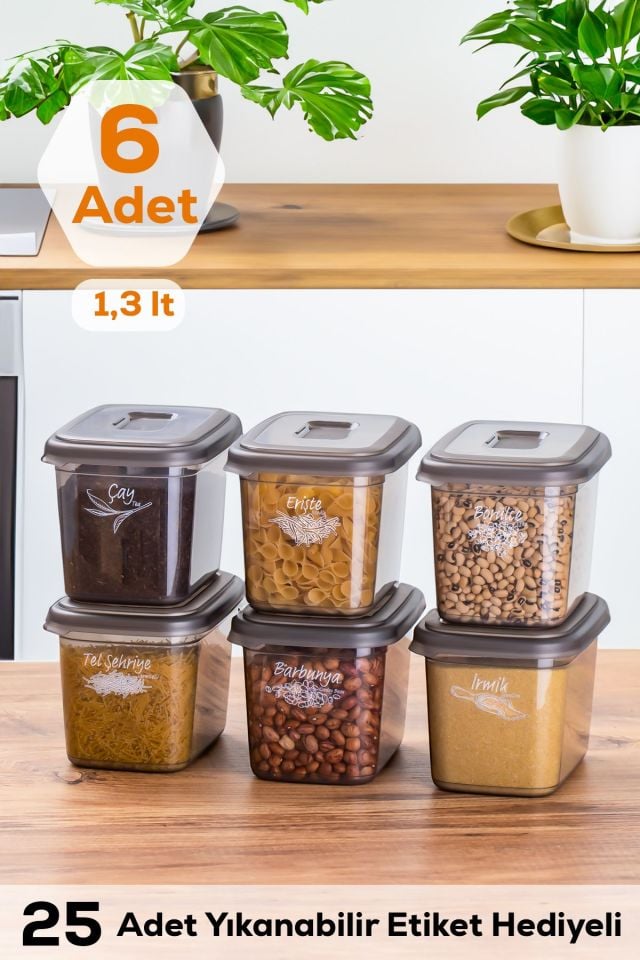 Porsima Diamond Etiketli 6 lı 12 Parça Bakliyat Erzak Saklama Kabı Seti 1,3 Litre