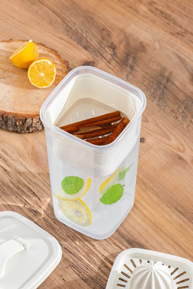 Porsima 1110 Detoks Sürahi & Limonluklu Matara Şeffaf-beyaz 2 Lt