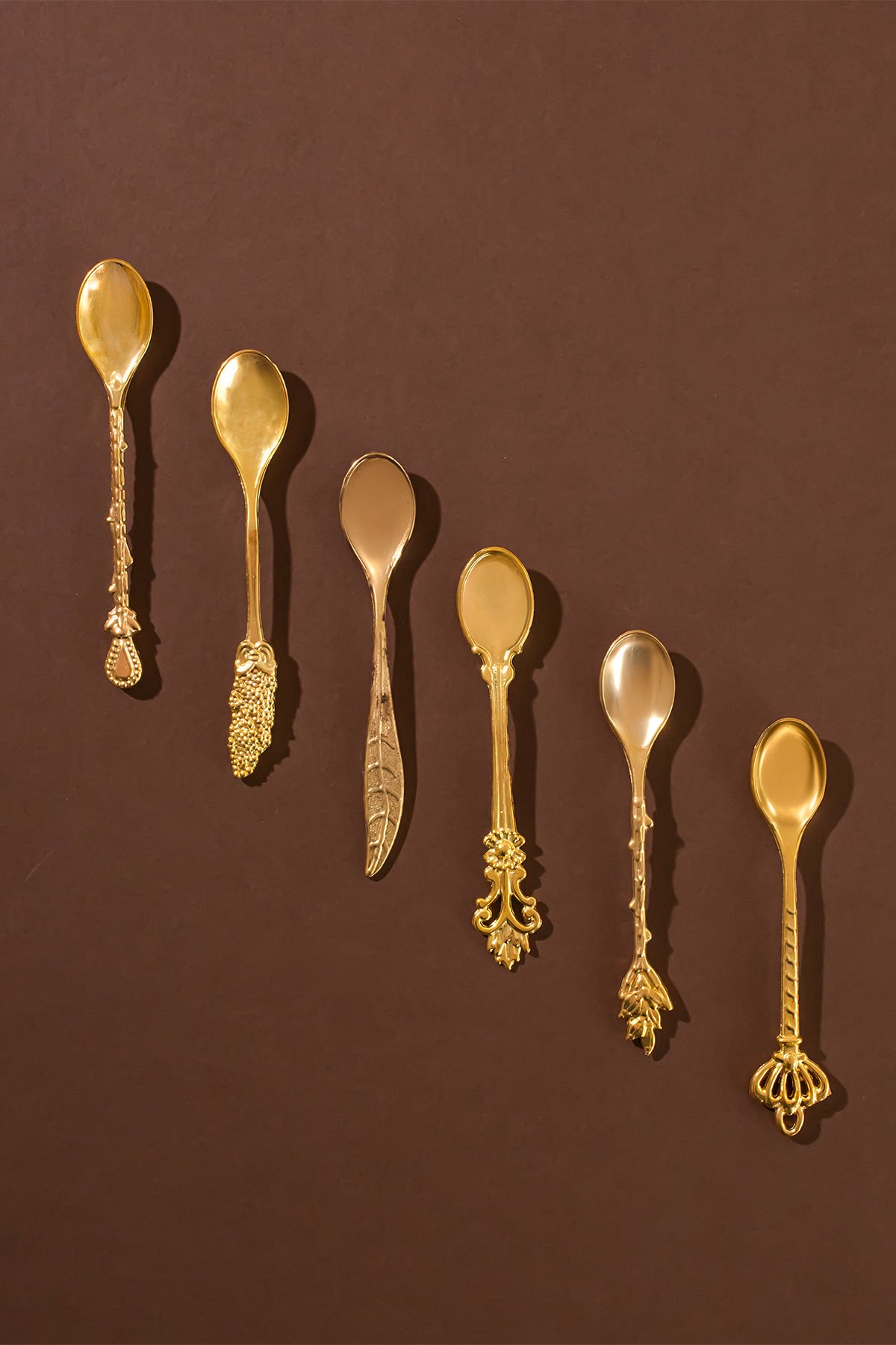 Porsima 004 6'lı Gold Çay Kaşığı Seti Antika Sunum Kaşığı Çeyizlik Çay Kaşığı