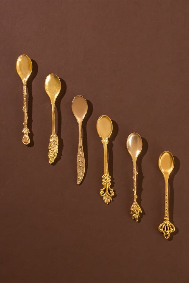 Porsima 004 6'lı Gold Çay Kaşığı Seti Antika Sunum Kaşığı Çeyizlik Çay Kaşığı