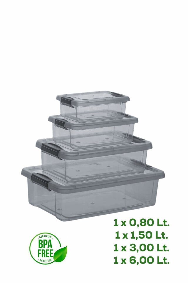 Porsima 466 4'lü Çok Amaçlı Dikdörtgen Sızdırmaz Kapaklı Gıda Erzak Saklama Kabı Seti