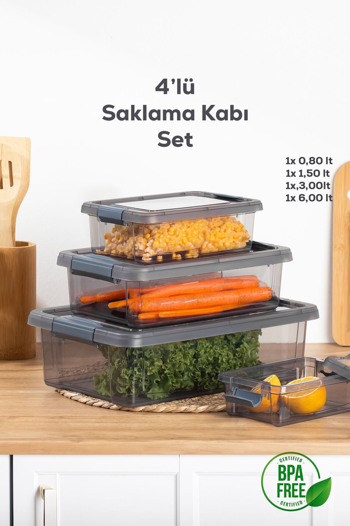 Porsima 466 4'lü Çok Amaçlı Dikdörtgen Sızdırmaz Kapaklı Gıda Erzak Saklama Kabı Seti