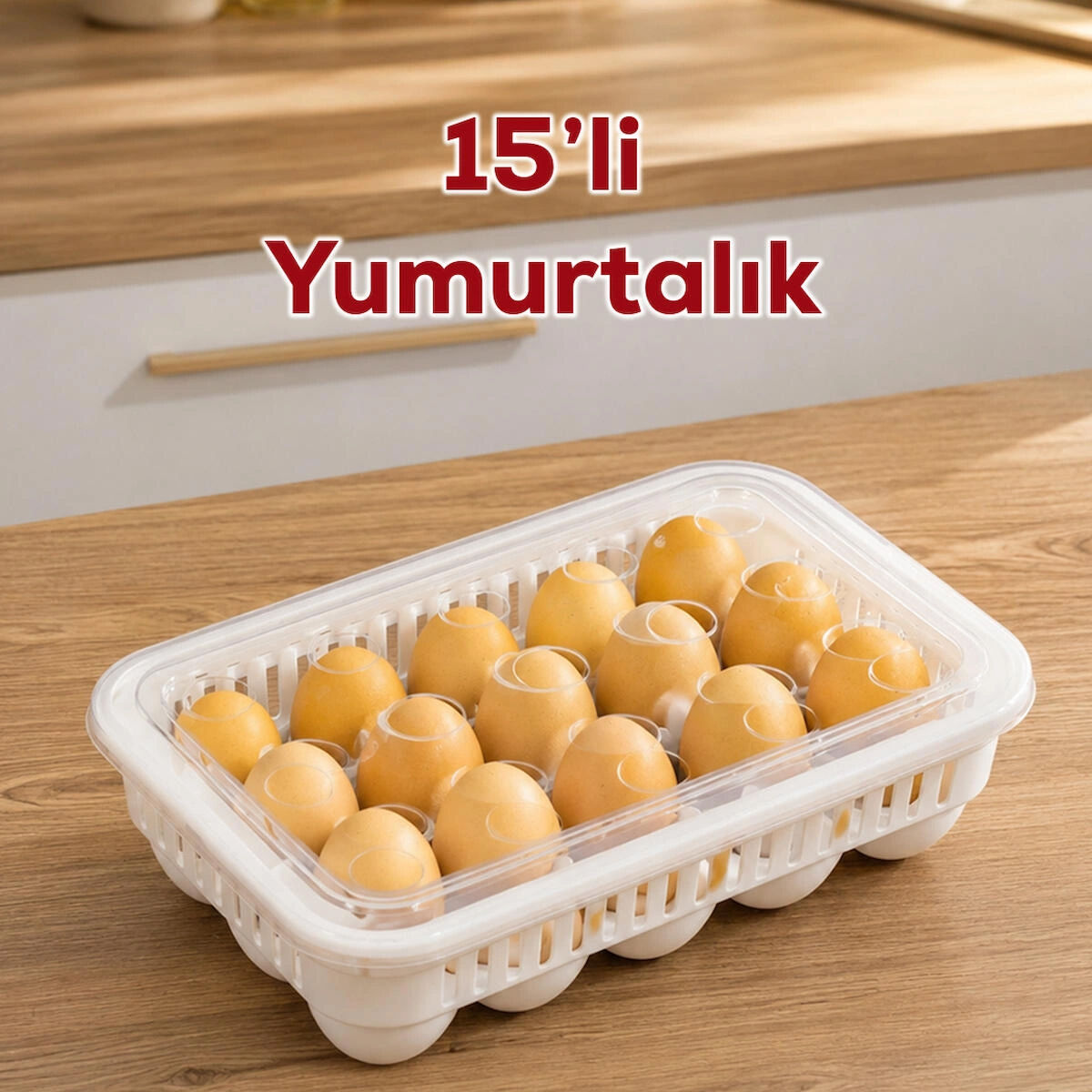 Porsima VC-722 Peggy 15 Bölmeli Kapaklı Yumurta Kutusu Yumurtalık Buzdolabı Organizeri Saklama Kabı