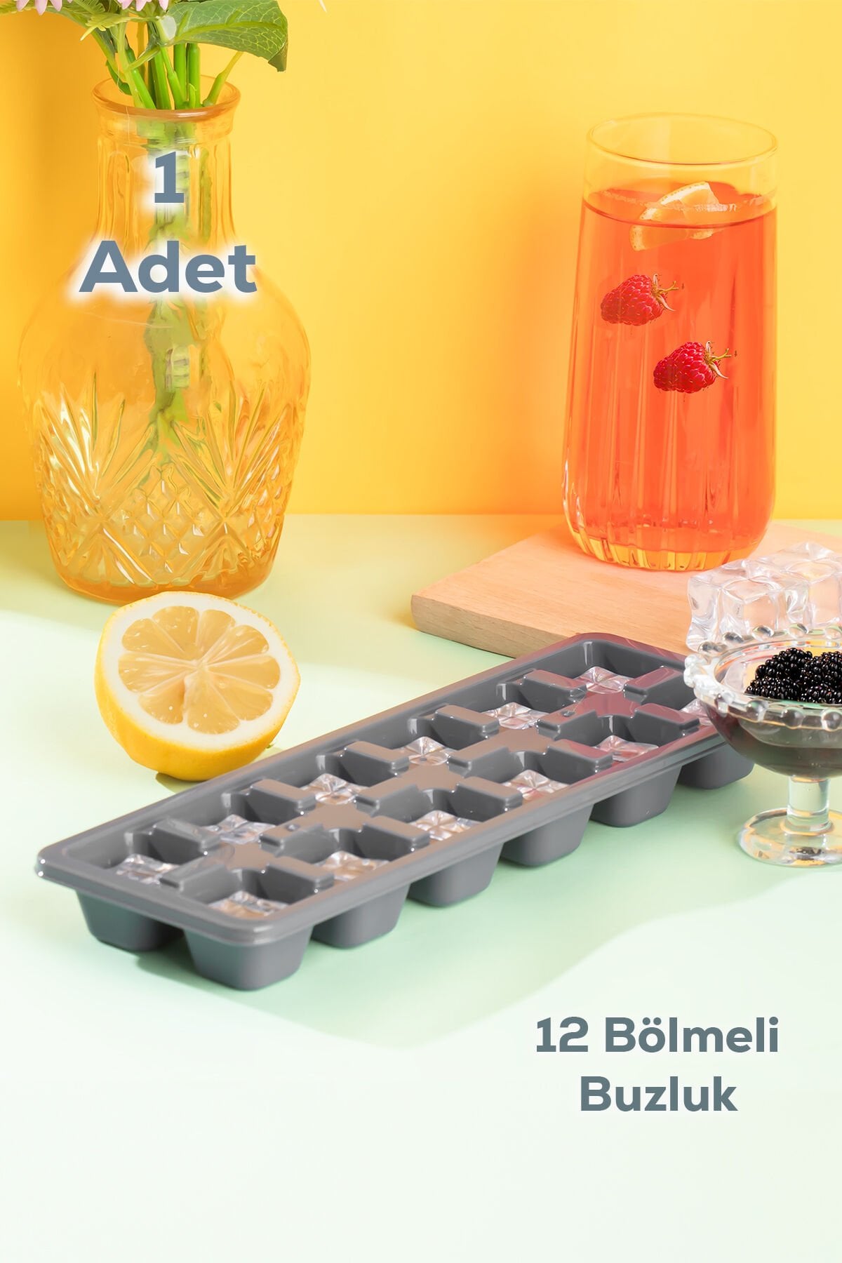 Porsima 159 12 Bölmeli Buz Kalıbı- Renkli Barista Kokteyl Buz Kalıbı -Gri