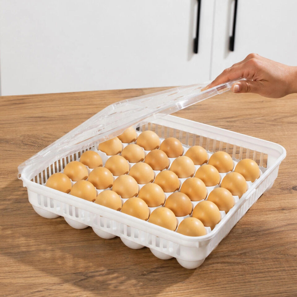 Porsima VC-724 Peggy 30 Bölmeli Kapaklı Yumurta Kutusu Yumurtalık Buzdolabı Organizeri Saklama Kabı