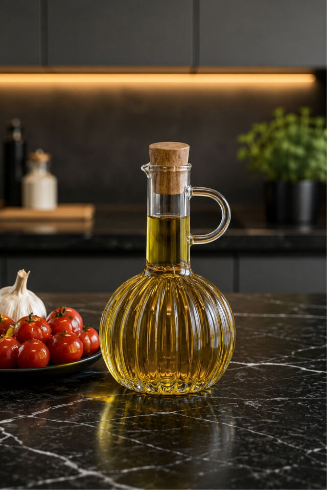 Porsima LM-0010 Breze Mantar Kapaklı Borosilikat Cam Yağlık Sirkelik Yağdanlık 300ml