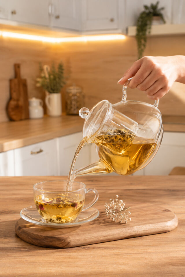 Porsima LM-0111 Flora Borosilikat Cam Süzgeçli Demlik Bitki Çayı Demliği 1000ml