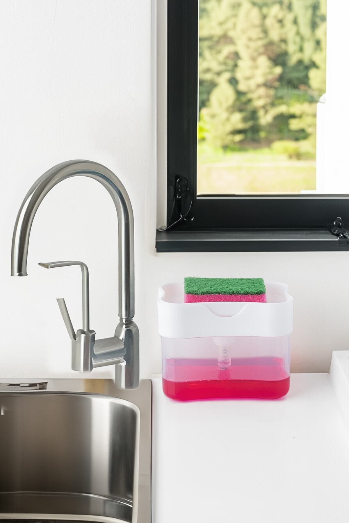 Porsima ORG-98 Deterjan Hazneli Pompalı Süngermatik Sıvı Sabunluk Beyaz