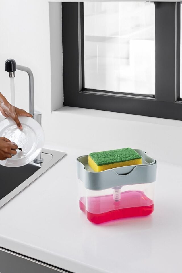 Porsima ORG-98 Deterjan Hazneli Pompalı Süngermatik Sıvı Sabunluk Gri