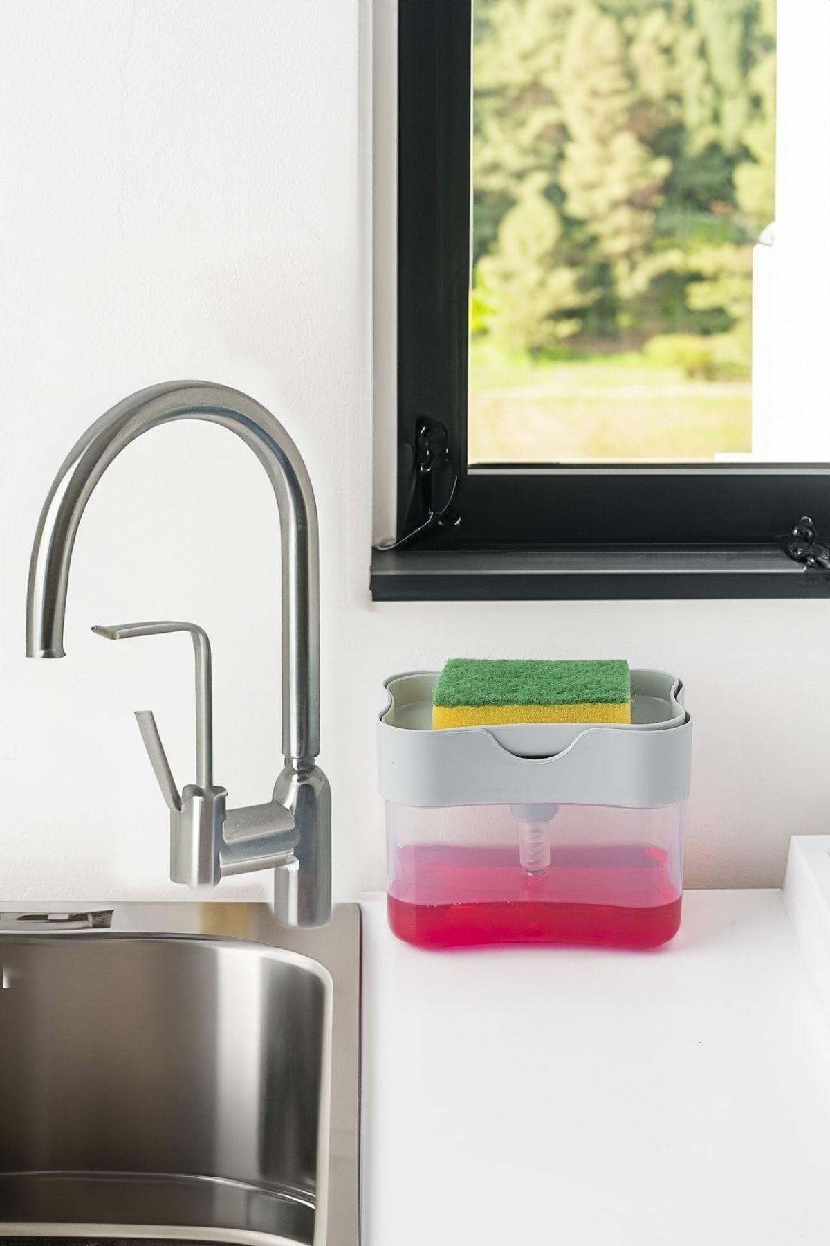 Porsima ORG-98 Deterjan Hazneli Pompalı Süngermatik Sıvı Sabunluk Gri