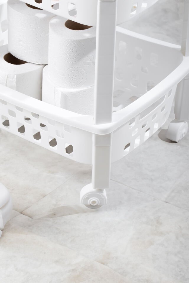 Porsima  78-1 3 Katlı Tekerlekli Organizer Raf  Çok Amaçlı Mutfak Banyo Düzenleyici Raf Ünitesi Beyaz